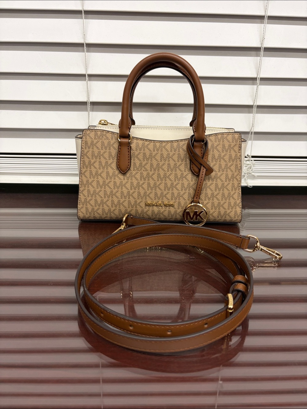 Michael Kors Tan/Brown Signature Mini Satchel with Gold Hardware
